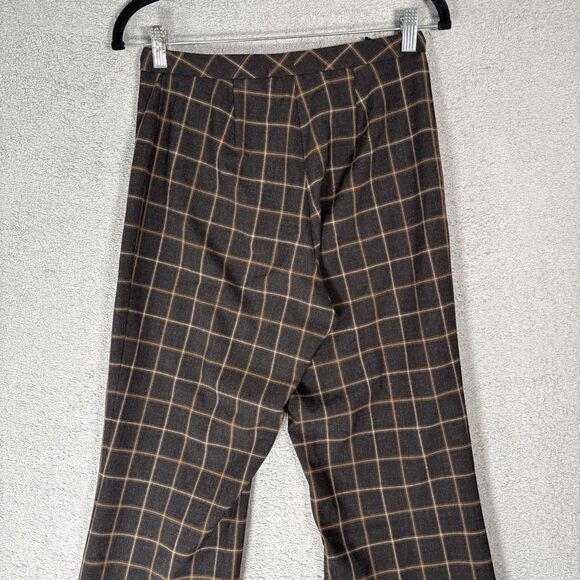Womens Size Small Brown Plaid Pants Wide Leg Flare Dark Academia Heritage Basics - Picture 10 of 11